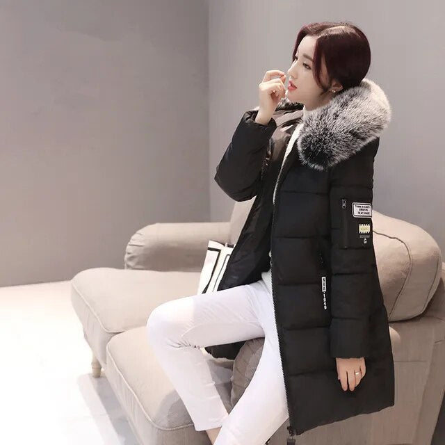 Women Winter Coats Long Cotton Casual Fur Hooded Jackets Women Thick Warm Winter Parkas Female Overcoat Coat 2019 MLD1268 RED MAX